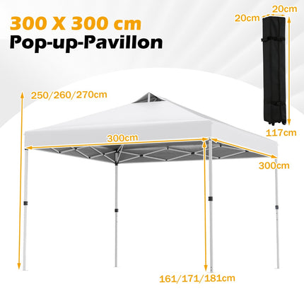 3 x 3 m White Pop-Up Pavilion with Sandbags & Stakes