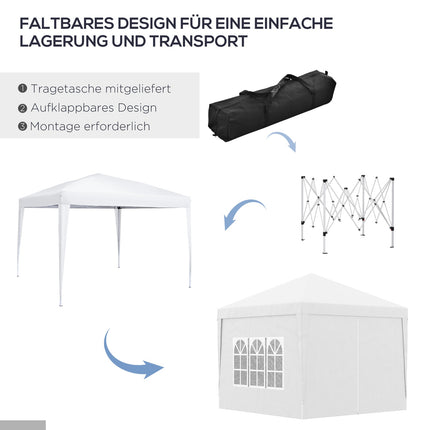 3x3m white gazebo with side walls and UV protection