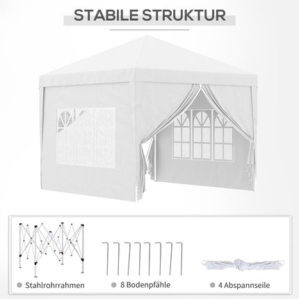 3x3m white gazebo with side walls and UV protection