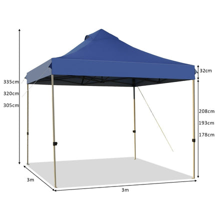3 x 3 m pavilion folding pavilion waterproof stable winter party tent with carry bag on wheels blue