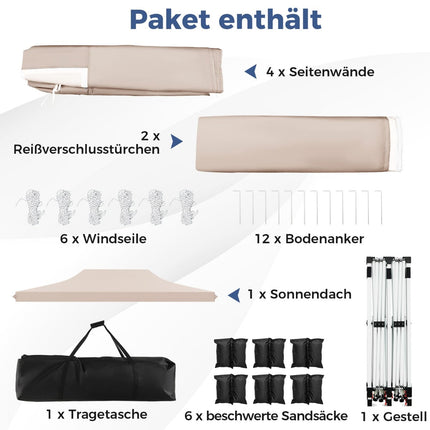 3x6m Beige Pop-Up Pavilion with Removable Sides