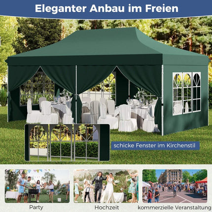 3x6m Green Pop-Up Canopy Tent with 6 Removable Walls