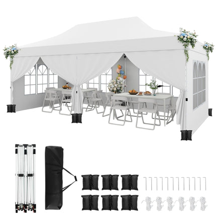 3x6m White Pop-Up Canopy Tent with Removable Walls