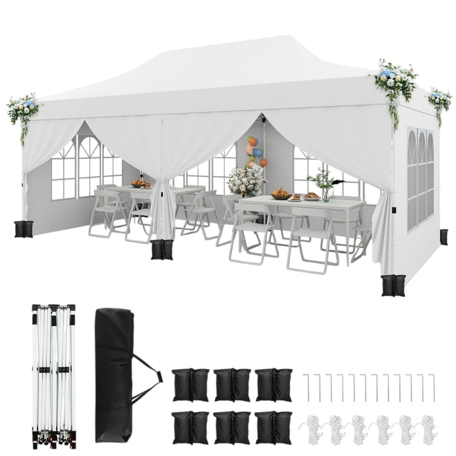 3x6m White Pop-Up Canopy Tent with Removable Walls