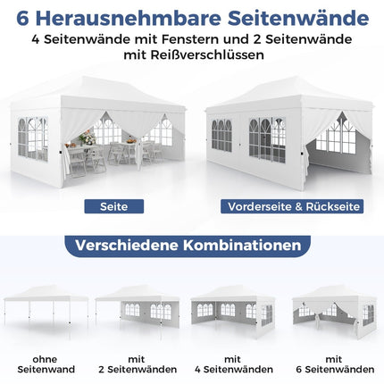 3x6m White Pop-Up Canopy Tent with Removable Walls