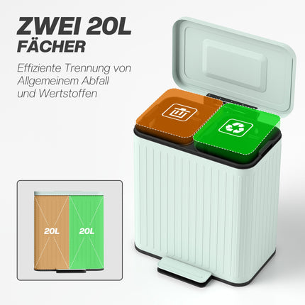 40L Dual Pedal Bin, Metal, 2 x 20L Capacity