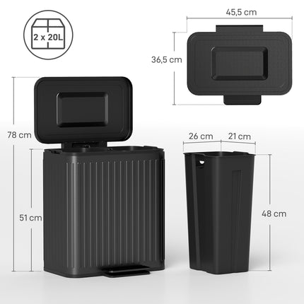 40L Dual Pedal Bin, Metal, 2 x 20L Capacity