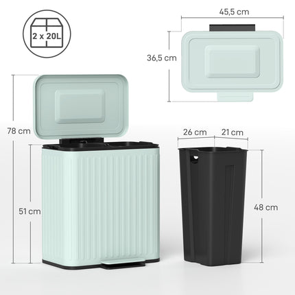 40L Dual Pedal Bin, Metal, 2 x 20L Capacity