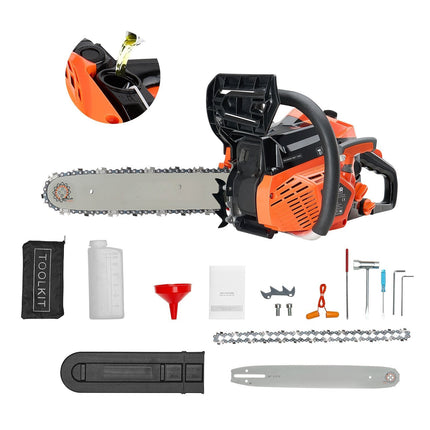 40cc Gas Chainsaw, 14-Inch Bar, 1.8 HP, Dual Tanks