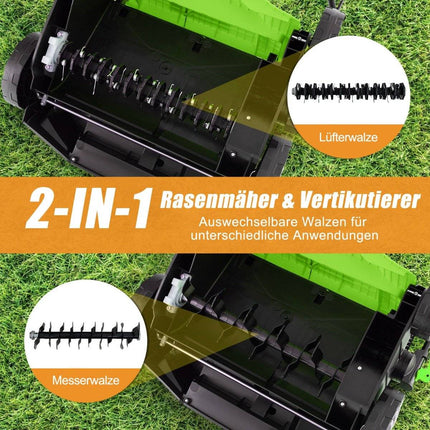 41cm Electric Scarifier &amp; Lawn aerator 15A 2-in-1 lawn scarifier with 3-position height adjustment green