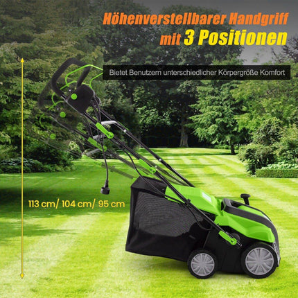 41cm Electric Scarifier &amp; Lawn aerator 15A 2-in-1 lawn scarifier with 3-position height adjustment green