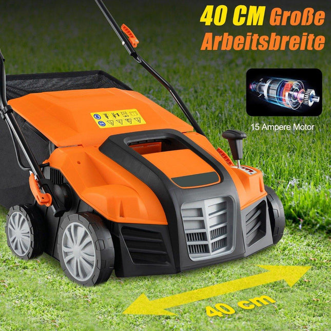41cm Electric Scarifier &amp; Lawn aerator 15A 2-in-1 lawn scarifier with 3-position height adjustment orange