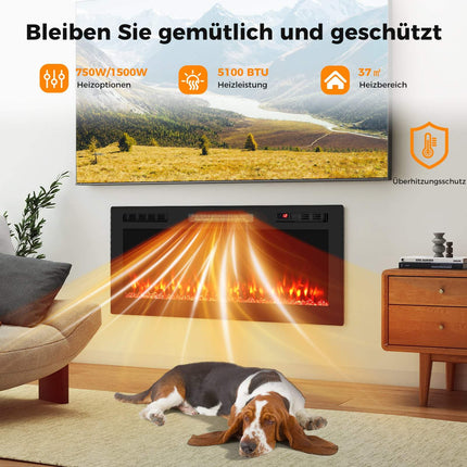 42" Electric Fireplace, 750W/1500W, Wi-Fi, Remote Control