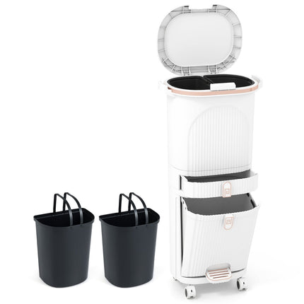 42L Kitchen Trash Can with Lid & 3 Compartments