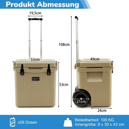 43L Rolling Cooler with Bottle Opener & Telescopic Handle