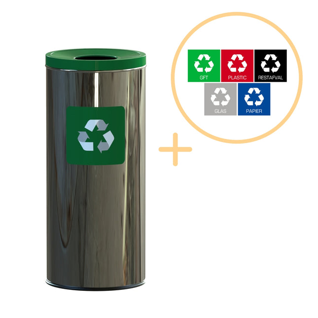 45-litrowy zielony kosz do recyklingu ze stali nierdzewnej