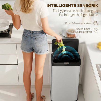 45L Sensor Trash Can, Soft-Close Lid, Stainless Steel