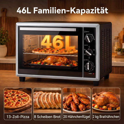 46L Mini Oven with Convection, Rotisserie, Timer, Black
