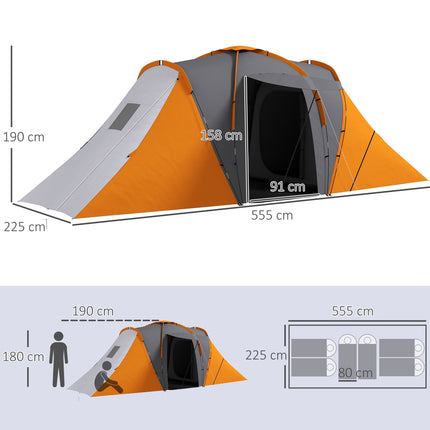 4-6 Person Tunnel Tent, 2 Bedrooms, Waterproof 2000mm