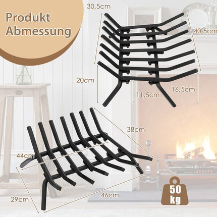 46 cm long fireplace grate robust wrought iron firewood holder with thick iron rods 46 x 38 x 20 cm black