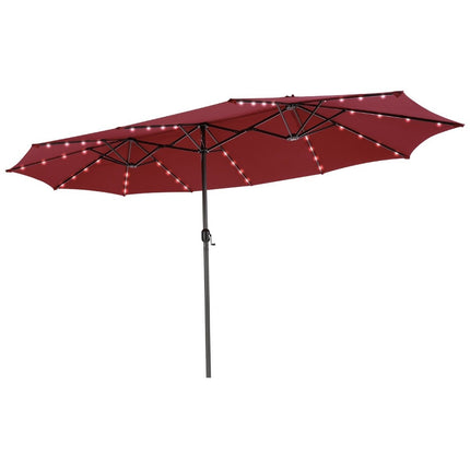 470cm Large Double Patio Umbrella with 48 Solar LED Lights & Crank Outdoor Umbrella Red
