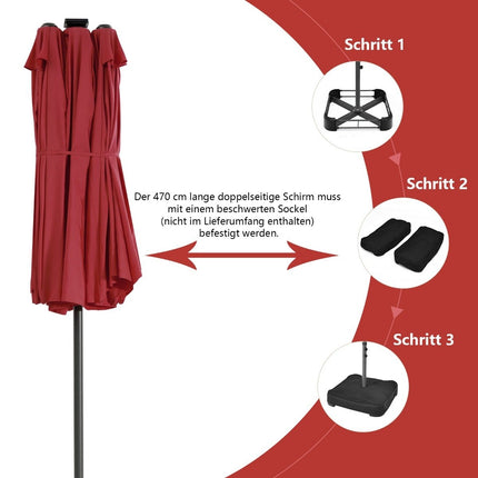 470cm Large Double Patio Umbrella with 48 Solar LED Lights & Crank Outdoor Umbrella Red