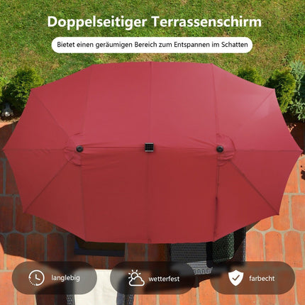 470cm Large Double Patio Umbrella with 48 Solar LED Lights & Crank Outdoor Umbrella Red
