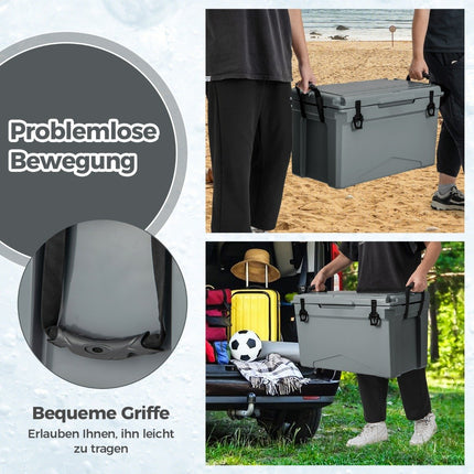 47L insulated box cool box portable heat container with bottle opener and drainage system 69 x 37 x 42 cm gray