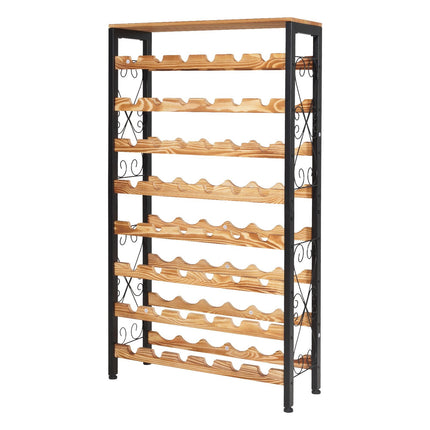 48-Bottle Freestanding Wine Rack, 8-Tier Iron, Wood Top