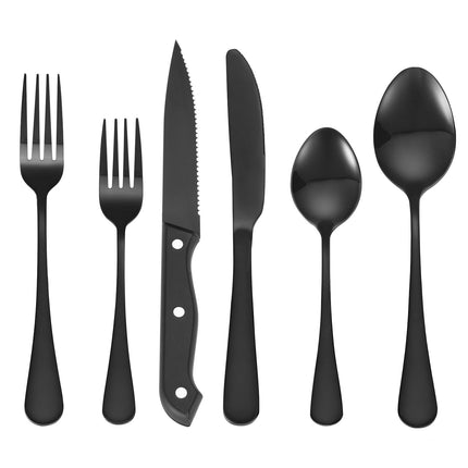 48-Piece Black Stainless Steel Flatware Set, Service for 8