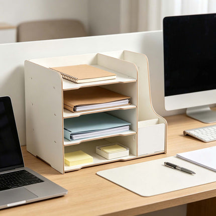 4-Compartment MDF Desk Organiser Tray, Dark Brown