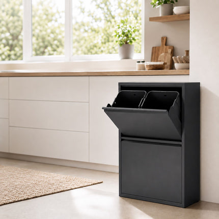 4-Compartment Waste Bin, 4x18L, Black Steel