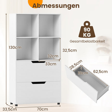 4-Cube Bookshelf with 2 Drawers, 130 cm, White