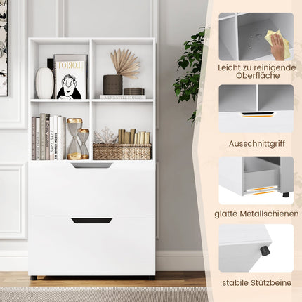 4-Cube Bookshelf with 2 Drawers, 130 cm, White
