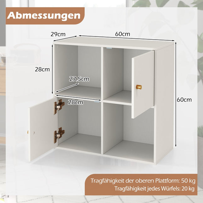 4-Cube Bookshelf with Safety Kit & 2 Doors, White