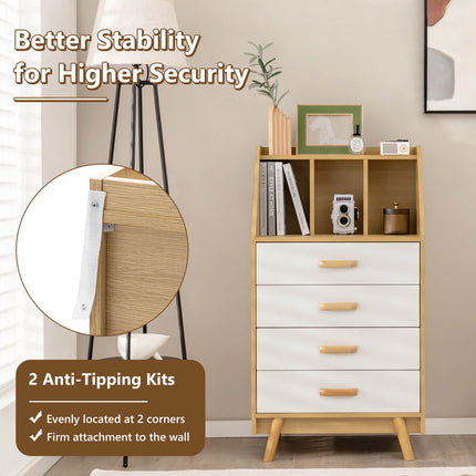 4-Drawer Dresser, Solid Wood, Anti-Tip, Open Shelf