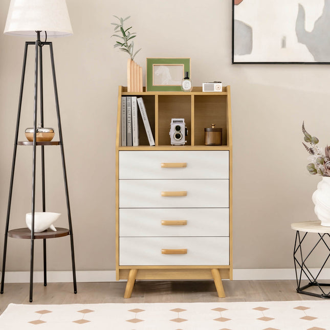 4-Drawer Dresser, Solid Wood, Anti-Tip, Open Shelf