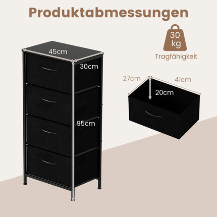 4-Drawer Dresser with Wood Top, Metal Frame, Black
