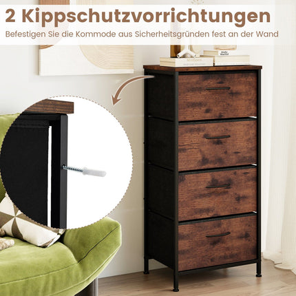 4-Drawer Dresser with Wood Top & Metal Frame, Rustic Brown
