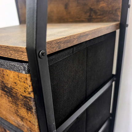4-Drawer Fabric Chest with Shelves, Brown