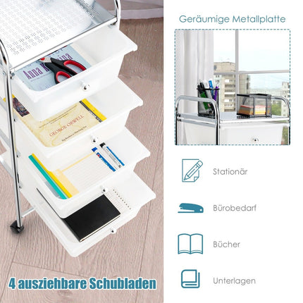 4-Drawer Rolling Storage Cart with Metal Frame, Clear