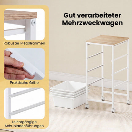 4-Drawer Rolling Storage Cart with Wooden Top, Lockable Wheels
