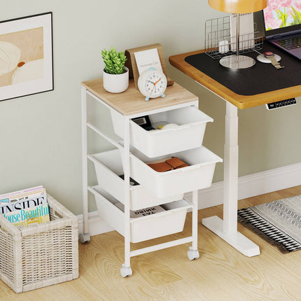 4-Drawer Rolling Storage Cart with Wooden Top, Lockable Wheels
