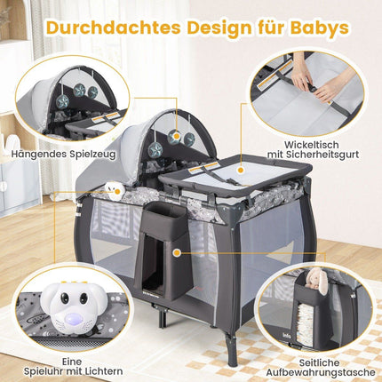 4 IN 1 Baby Bed Portable Side Bed Travel Bed with Foldable Mattress & Changing Table Light Gray