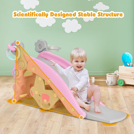 4-In-1 Rocking Horse Slide Set, Pink, Basketball Hoop