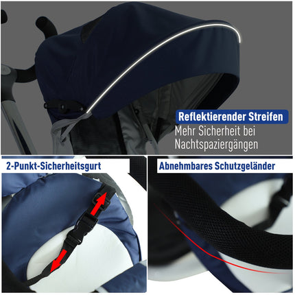 Blue 4-in-1 tricycle for children with safety belt and hood