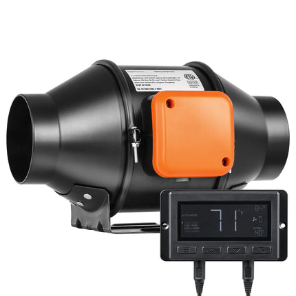 4-Inch Inline Duct Fan, 205 CFM, Temp Humidity Controller