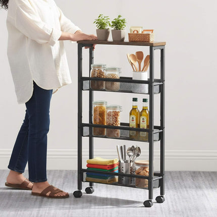 4-Level Kitchen Trolley, Metal & MDF, Mobile Storage