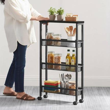 4-Level Kitchen Trolley, Metal & MDF, Mobile Storage