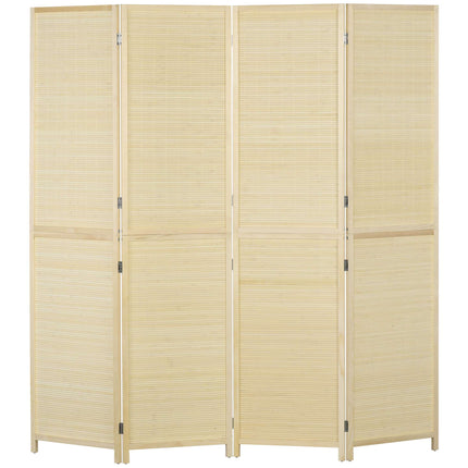 4-Panel Bamboo Room Divider, Natural Wood Finish